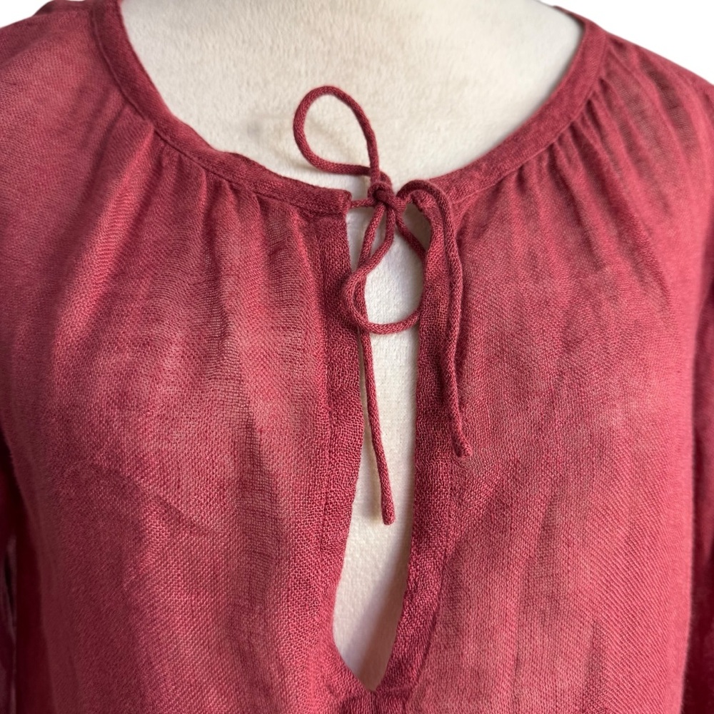 Eileen Fisher Top Linen Gauze Sheer Tie 3/4 Sleeve - Picture 3 of 7